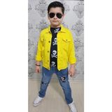 Modavals Gabardin Ceketli Kuru Kafa Tasarımlı Erkek Çocuk Kot Kombin - Sarı - 3 - 4 Yaş - Renkli