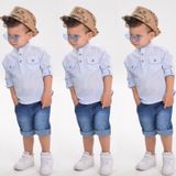 MODAVALS HASIR ŞAPKALI KETEN GÖMLEKLİ KOT KAPRİLİ ERKEK ÇOCUK KOT KOMBİN - MAVİ 54789301