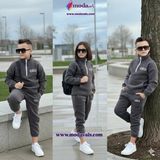 Modavals Kız Çocuk & Erkek Çocuk Alo Baskılı Traşlı Pofidik Polar Takım - 7 - 8 Yaş - Antrasit