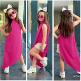 Modavals Kız Çocuk Fuşya Hürrem Kumaş Asimetrik Tunik Alt Üst Takım 847126935 - Renkli - 3 - 4 Yaş