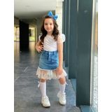 MODAVALS KIZ ÇOCUK KARPUZ KOL BLUZLU DANTEL DETAY KOT ETEKLİ ALT ÜST TAKIM 541236987