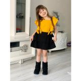 MODAVALS SCUBA KOL VE ETEKLERİ FIRFIRLI FİYONK DETAYLI KIZ ÇOCUK YAZLIK ELBİSE-SARI SİYAH
