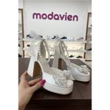 Modavien Kadın 10 Cm Platform inci fiyonklu Gelin Ayakkabısı