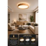 Modavize Antik Meşe 50'Lik Meşe Ahşap Desenli Plafonyer 3 Renk Ledli Hol Antre Koridor Banyo Balkon Avizesi Ledli Avize Armatür - Çap 50 cm