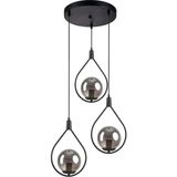 Modavize Deco Modern Tasarım Cafe - Mutfak - Salon - Oturma Odası Siyah Renk Füme Camlı 3 Lü Avize - Siyah Füme