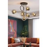 Modavize Jade 6 lı özel tasarım Salon - Mutfak - Yatak Odası modern füme glop camlı siyah avize siyah 80 x 60