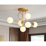 Modavize Jade 6'li Özel Tasarım Modern Spor Gold Renkli Glop Camlı Avize - Gold - Beyaz