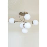 Modavize Jade Özel Salon - Mutfak - Yatak Odası Tasarım Modern Beyaz Camlı Krom 6'lı Avize Beyaz Krom 60 x 87