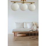 Modavize Nika Modern Salon - Mutfak - Yatak Odası Eskitme Beyaz Cam Modern 3 lü Avize Gold Beyaz Tek Ebat