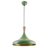 Modavize Nil Modern Tasarım Ahşap Detaylı Metal Cafe - Mutfak Yeşil Renk Tekli Avize (35 CM)