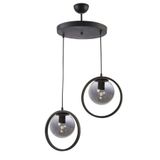 Modavize NİNA MODERN Salon - Mutfak - Yatak Odası METAL HALKALI KAPALI CAMLI İKİLİ AVİZE FÜME 30 x 50