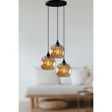 Modavize Opvik Özel Tasarım Modern Spor Bal Rengi Camlı 3 Lü Siyah Sarkıt Avize
