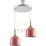 Modavize Reina Modern Tasarım Metal Başlık Sarkıt 2 Li Avize - Pembe