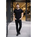 Modayakamoz Erkek T-Shirt Bisiklet Yaka Slim Fit Dar Kesim Likralı Tişört Günlük Basic Body - Siyah