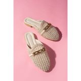 modayaselam Hasır İşlemeli Zincir Tokalı Terlik