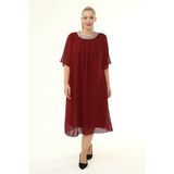 Modayız Büyük Beden Şifon Elbise 16E-1862 - 48 - Bordo