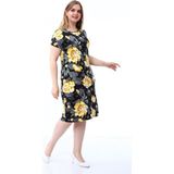 Modayız Çiçek Desenli Büyük Beden Elbise 21E-1805 - 48 - 46S-Siyah