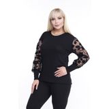 modayız Flok Kol Büyük Beden Siyah Bluz 26a-2257