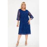 Modayız Ispanyol Kol Büyük Beden Saks Abiye Elbise 37A-2406 - 44 - 46 - Saks Mavisi