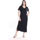 Modayız Yırtmaçlı V Yaka Büyük Beden Elbise 16D-2321 - 44 - 46 - Siyah