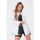 modazoom Kadın Beyaz Oversize Uzun Basic Gömlek