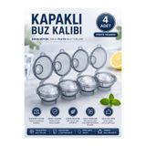Mode Cool 4'lü Kapaklı Silikon Buz Kalıbı | Büyük Yuvarlak Buz Topu Yapma Kalıbı | BPA İçermez | Tekrar Kullanılabilir