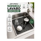 Mode Cool Çok Amaçlı Süzgeçli Lavabo Koruyucu Mat | Kesilebilir Kaymaz Evye Taban Matı | Drenajlı Lavabo İçi Koruyucu