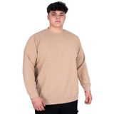Mode XL Büyük Beden Erkek Bisiklet Yaka Sweatshirt Asit Yıkama Interlok U24175 Bej BEJ