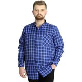 Mode Xl Büyük Beden Erkek Gömlek Ekose Uzun Kollu 23300 Indigo - 5XL