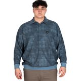 Mode XL Büyük Beden Erkek Polo Yaka Sweatshirt Baskılı Selanik U24440 Mavi MAVI
