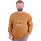 Mode Xl Büyük Beden Erkek Sweatshirt 3 İplik Şardonlu Baskılı Belıeve U24527 Camel