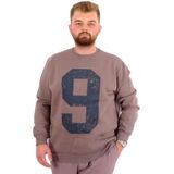 Mode XL Büyük Beden Erkek Sweatshirt 3 İplik Şardonlu Baskılı NINE U24528 Kahverengi KAHVERENGİ