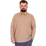 Mode XL Büyük Beden Erkek SweatshirtPolo Yaka Uzun Kol WAFFLE 23449 Bej BEJ
