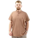 Mode XL Büyük Beden Erkek Tişört Düğmeli Hakim Yaka T-Shirt U24339 Sütlü Kahve