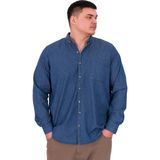Mode Xl Büyük Beden Erkek Uzun Kol Kot Gömlek U24391 Mavi - 7XL