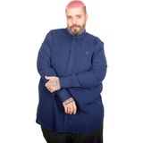 Mode Xl Büyük Beden Erkek Uzun Kollu Keten Gömlek 20396 Indıgo - 7XL - Indigo