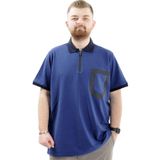 Mode XL U24325 İndigo Polo Yaka Fermuarlı Erkek T-shirt