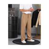MODEFENDİ Erkek Camel Baggy Kalıp Pile Detaylı Kumaş Pantolon