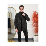 MODEFENDİ Erkek Siyah Torba Cep Full Kürklü Dügmeli Slim fit Nubuk Mont