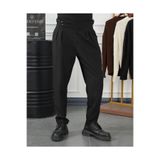 MODEFENDİ Erkek Siyah Yüksek Bel Pileli Petek Örme Pamuklu Slimfit Pantolon