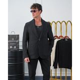Modefendicom %100 Pamuk Keten Modern Fit Örgü Kemer Detaylı Keten Takım Elbise - Siyah