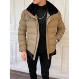 Modefendicom Mumlu Kumaş Yaka ve Alt Kısmı Kürk Detaylı Şişme Mont - Vizon - 2XL