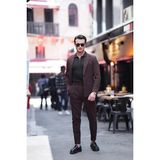 Modefendicom Özel Seri %100 Gofre Kumaş Italyan Kesim Pileli Modern Fit Takım Elbise - Kahverengi
