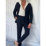 Modefendicom Özel Seri %100 Gofre Kumaş Italyan Kesim Pileli Modern Fit Takım Elbise - Lacivert