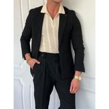 Modefendicom Özel Seri %100 Gofre Kumaş Italyan Kesim Pileli Modern Fit Takım Elbise - Siyah