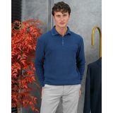 Modefendicom Polo Yaka Düğme Detaylı Kazak - Saks Mavisi - XL