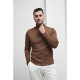 Modefendicom Slim Fit Italyan Kesim Tam Balıkçı Boğazlı Kazak - Kahverengi - 3XL