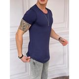 Modefendicom Slim Fit Oval Kesim Pamuk Basic Tshırt - Parlament Mavisi