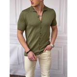 Modefendicom Slim Fit Polo Yaka Triko Pamuk Kısa Kollu Gömlek - Haki - XL