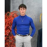 Modefendicom Slimfit Kalıp Pamuklu Triko Yarım Balıkçı Triko Kazak - Saks Mavisi - 2XL